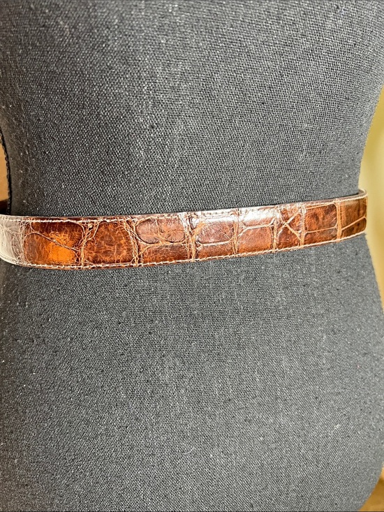 Polo Ralph Lauren Unisex Brown Alligator Belt 12k Gold Adjustable Buckle 30 main image 6